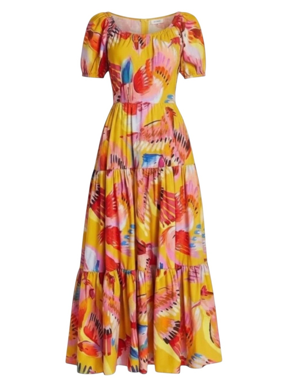 Farm Rio Neon Macaws Cotton Poplin Birds Puff Sleeve On/Off Shoulder Maxi Dress